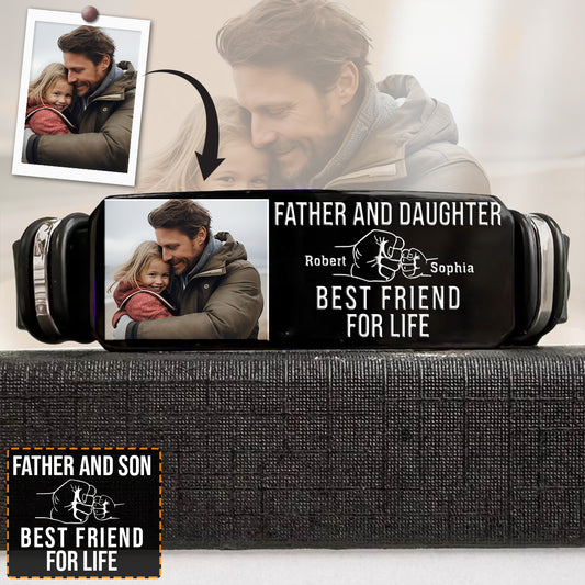 Father & Daughter Son Best Friend For Life - Personalized Father Engraved Bracelet