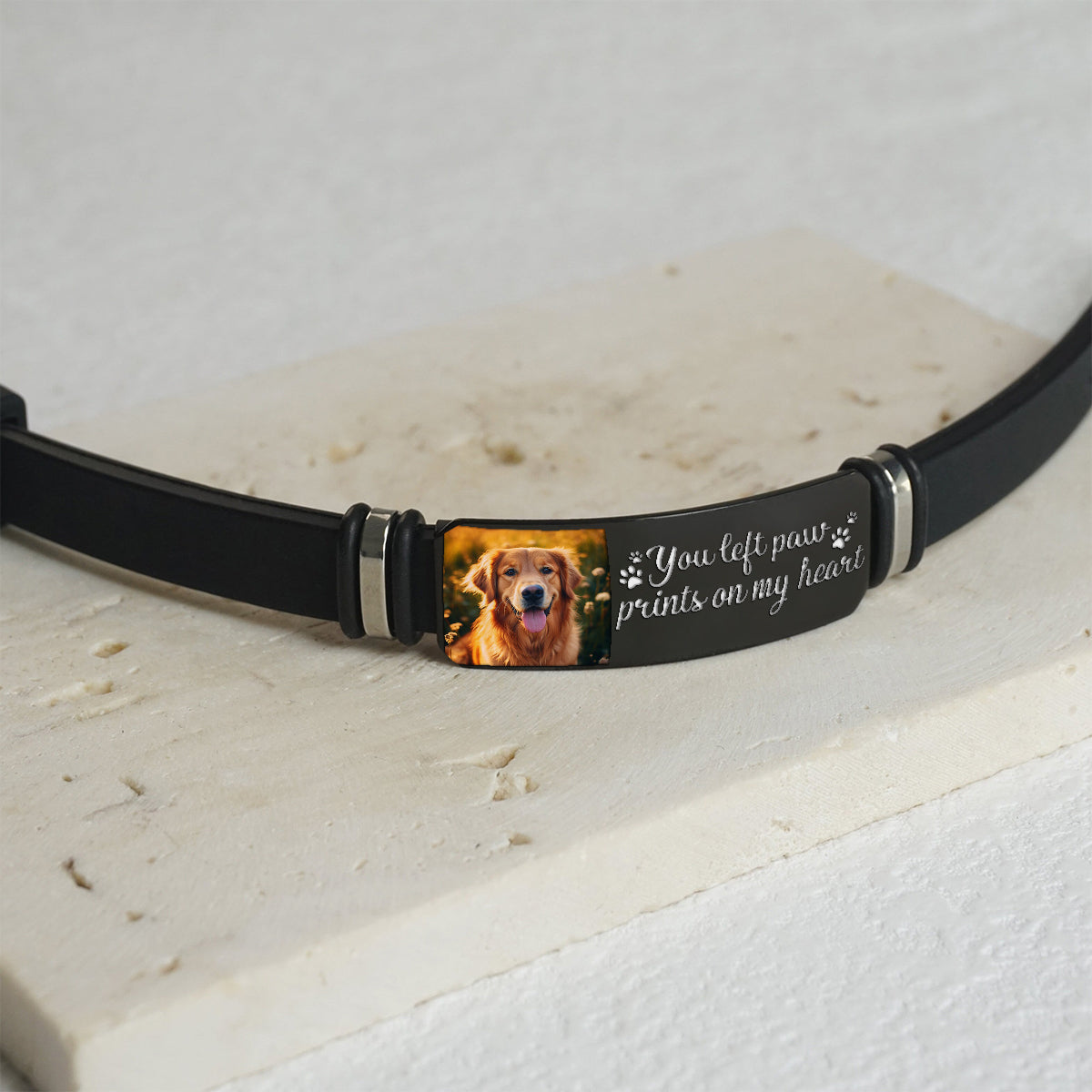 You Left Paw Prints On My Heart - Personalized Dog Engraved Bracelet