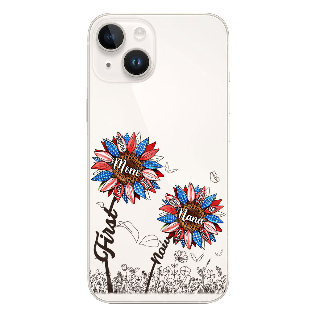 First Mom Now Grandma Sunflower Version - Personalized Grandma Clear Phone Case
