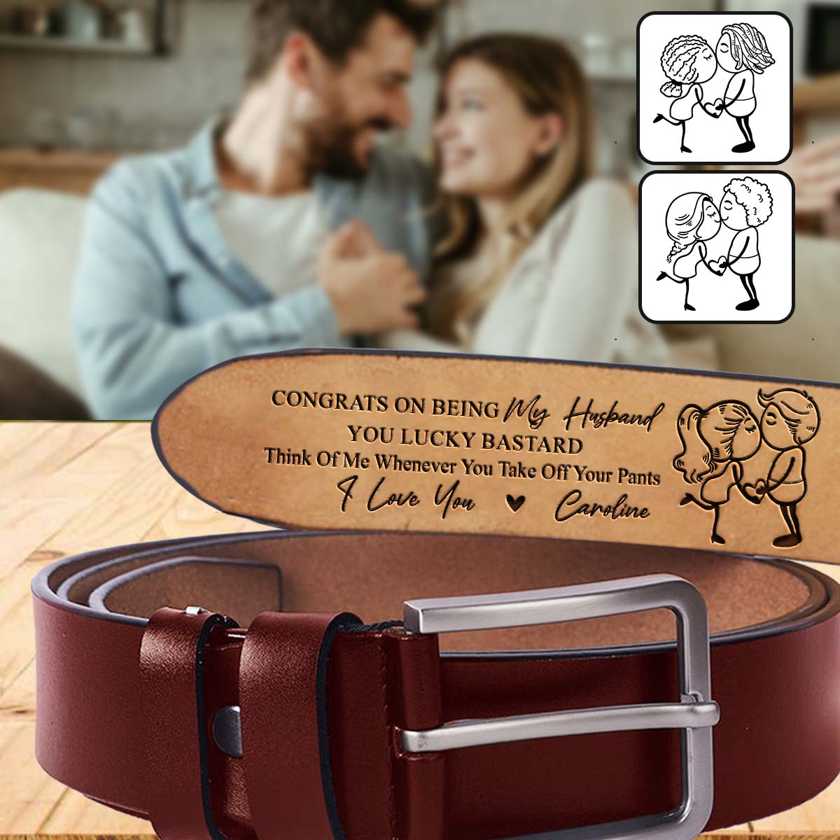 Congrats On Being My Husband - Personalized Husband And Wife Leather Belt