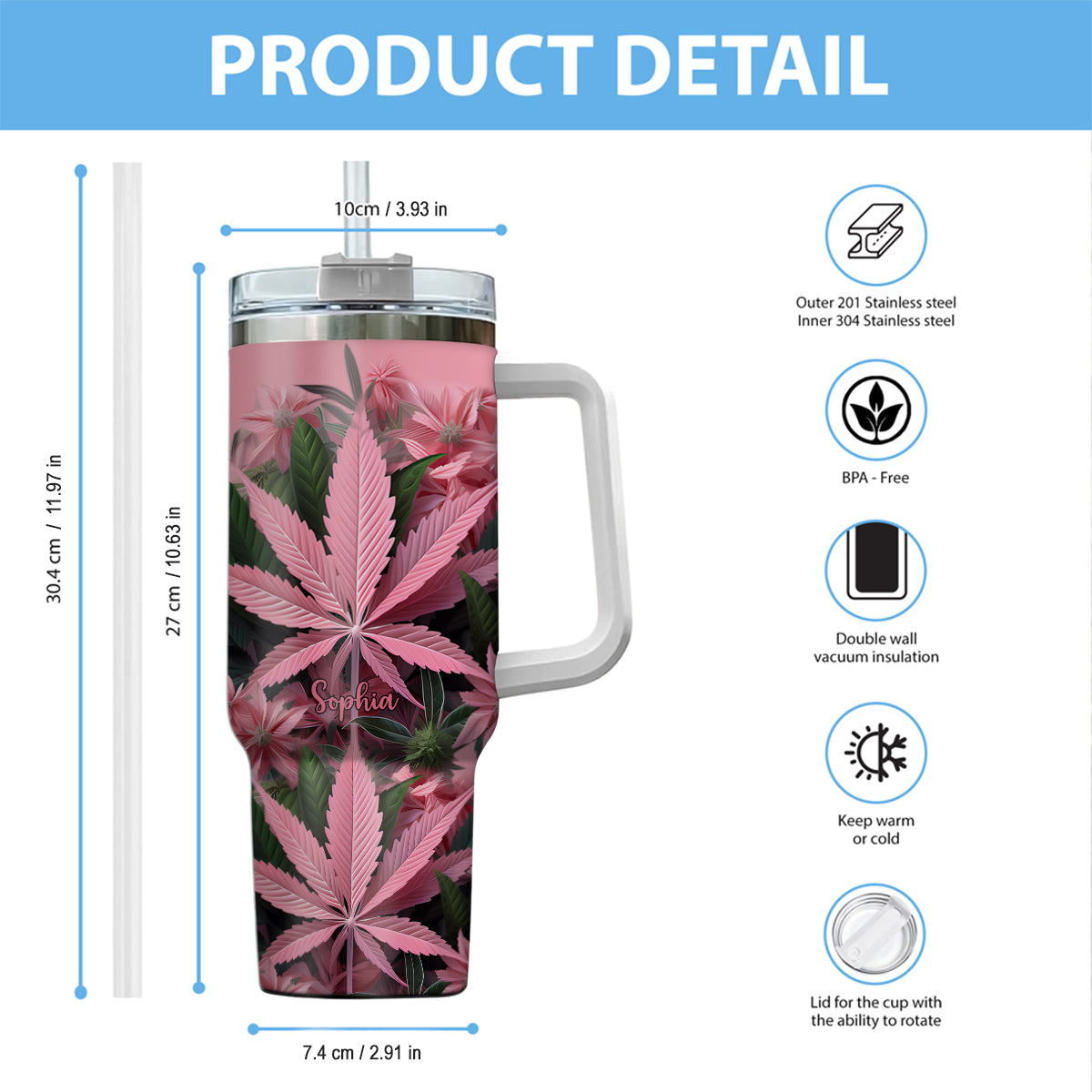 Pink Stoner Chick - Personalized Weed Tumbler With Handle