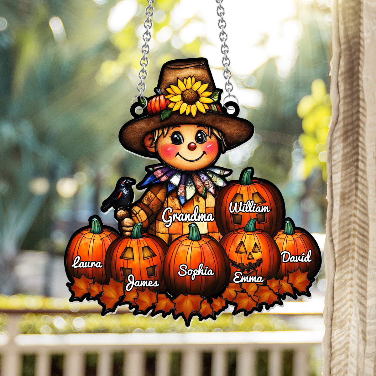 Grandma Fall - Personalized Grandma Window Hanging Suncatcher Ornament