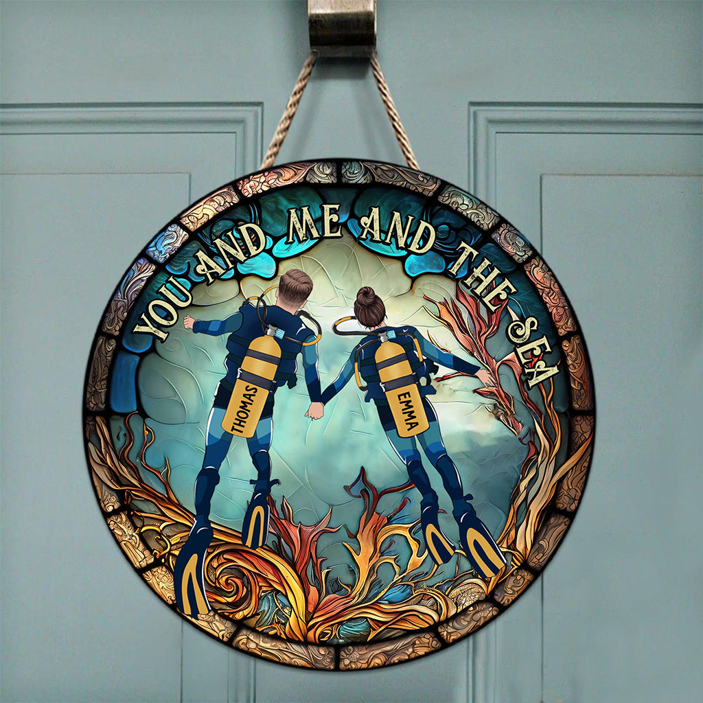 You & Me And The Sea - Personalized Scuba Diving Round Wood Sign