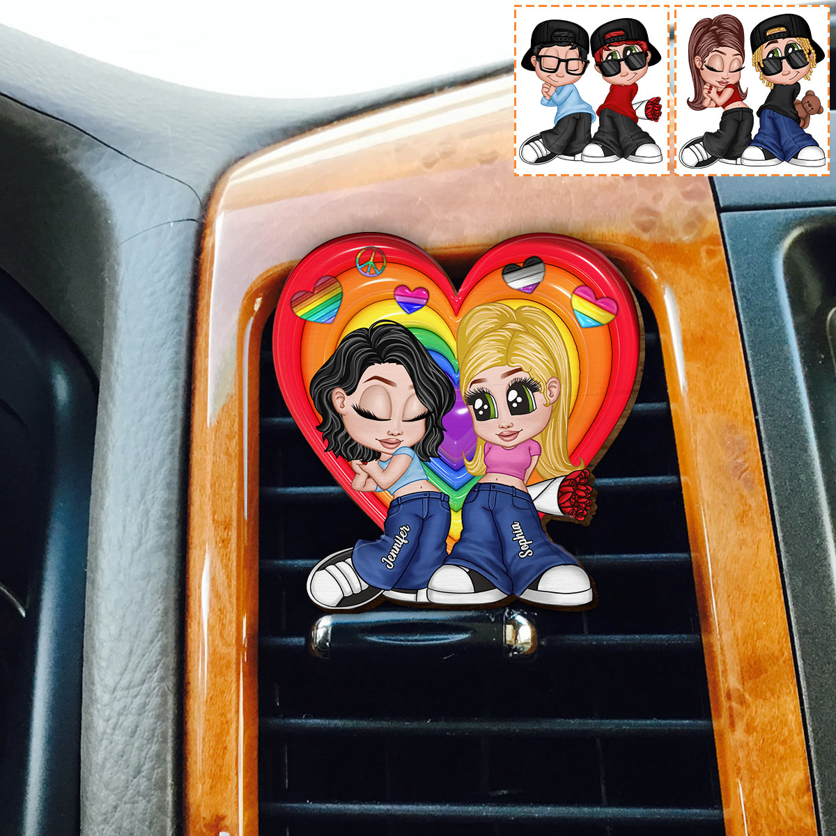 Chicano Y2K Pride Couple - Personalized LGBT Support Shaped Car Visor Clip