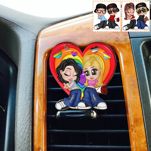 Chicano Y2K Pride Couple - Personalized LGBT Support Shaped Car Visor Clip