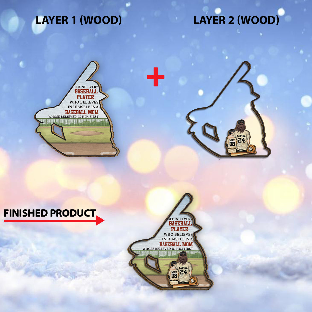 Baseball Mom/ Dad - Personalized Baseball 2 Layered Wood Sign / Wood Plaque