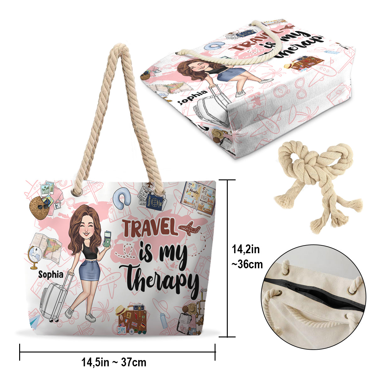 Travel Is My Therapy - Personalized Travelling Beach Bag