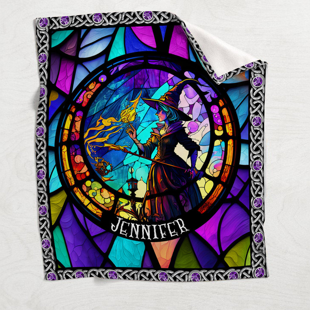 Mystical Witch Purple Stained Glass - Personalized Witch Blanket