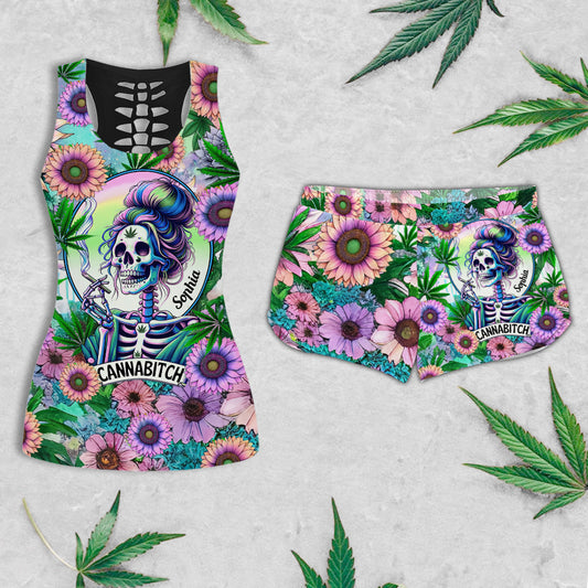 Cannabitch - Personalized Weed Hollow Tank Top and Women Shorts