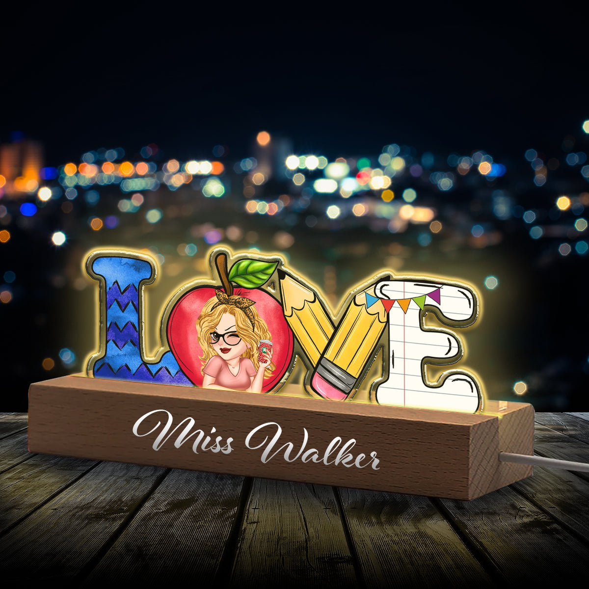Love Teaching Life - Personalized Teacher Shaped Led Night Light