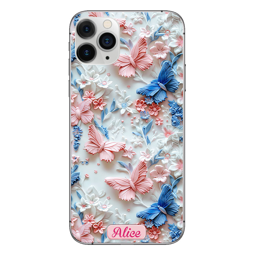 Pink And Blue Butterflies - Personalized Butterfly Clear Phone Case