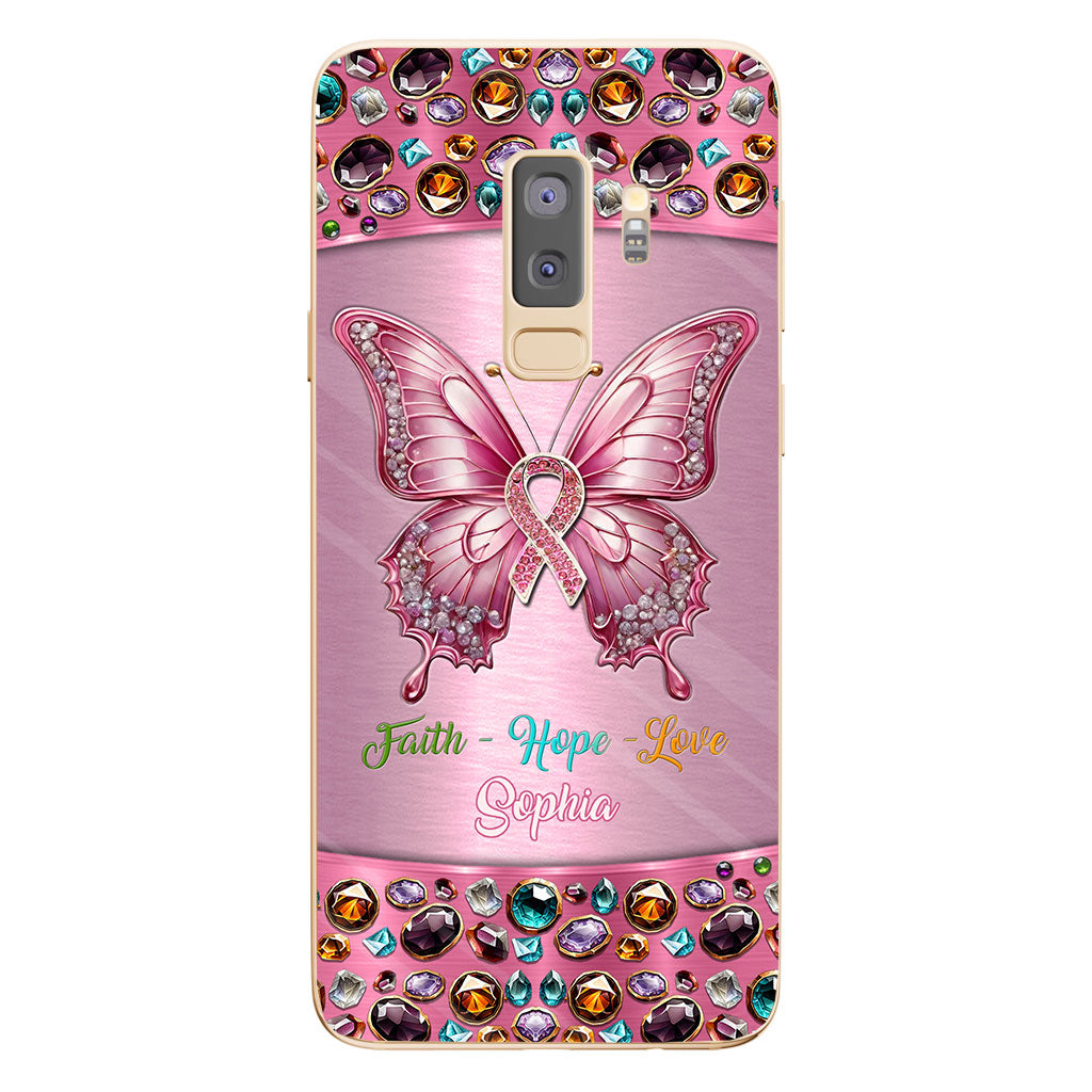 Hope For A Cure - Personalized Breast Cancer Awareness Clear Phone Case