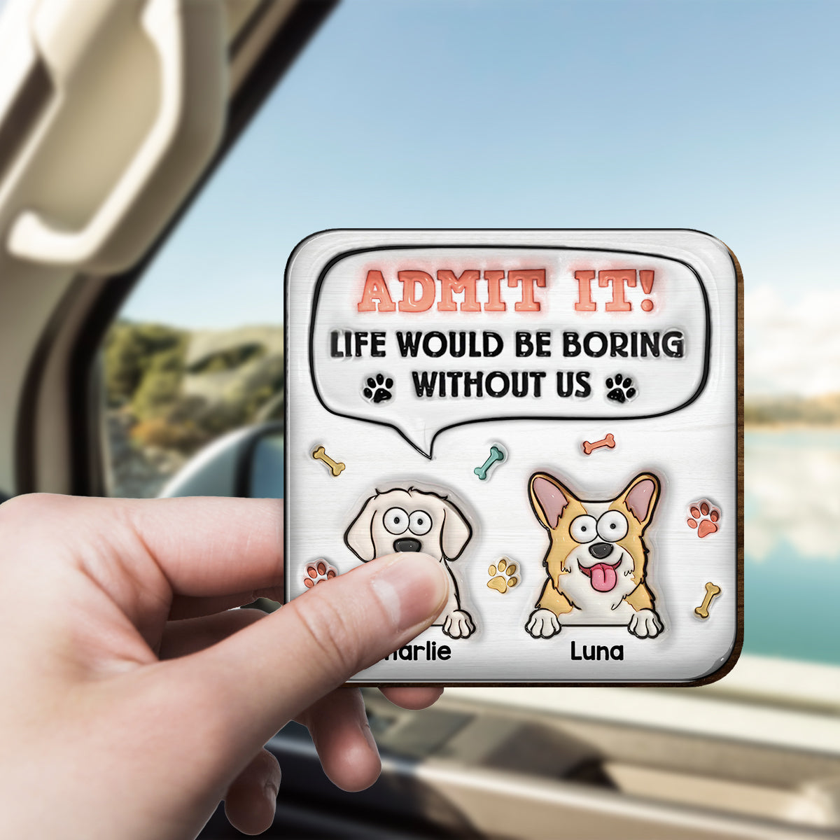 Life Would Be Boring Without Me - Personalized Dog Shaped Car Visor Clip