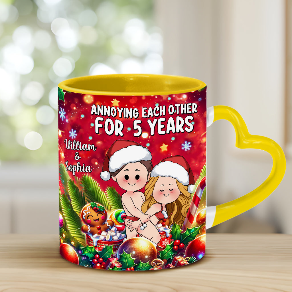 Annoying Each Other - Personalized Couple Heart Handle Mug