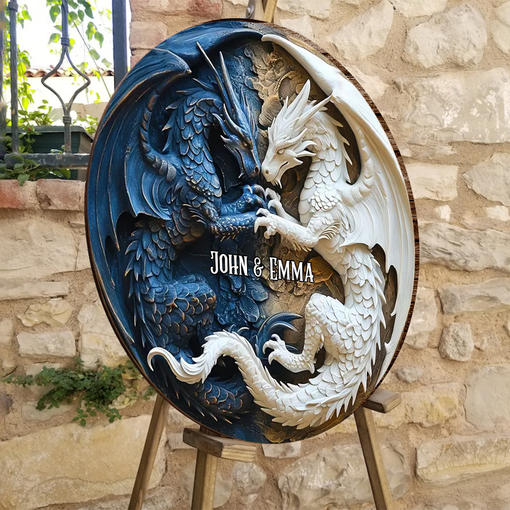 Love Dragons - Personalized Dragon Round Wood Sign