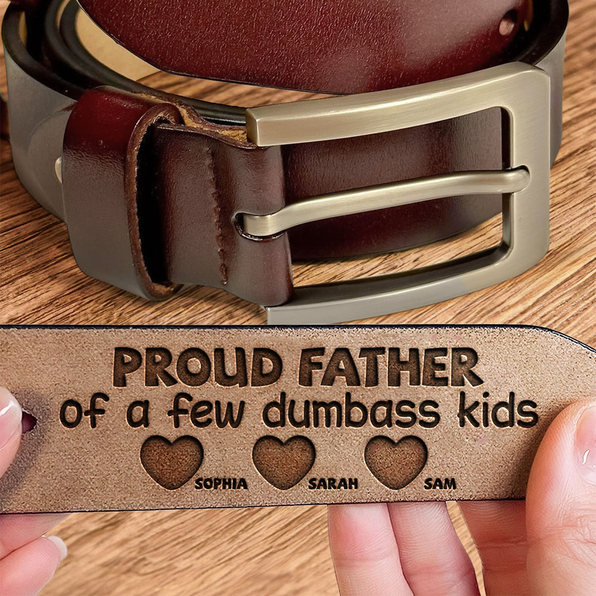 Proud Father Of A Few Kids - Personalized Father Leather Belt