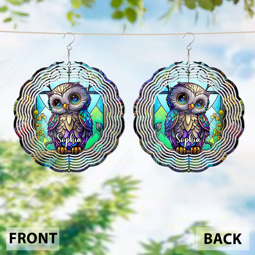 Cute Owl Stained Glass - Personalized Owl Wind Spinner