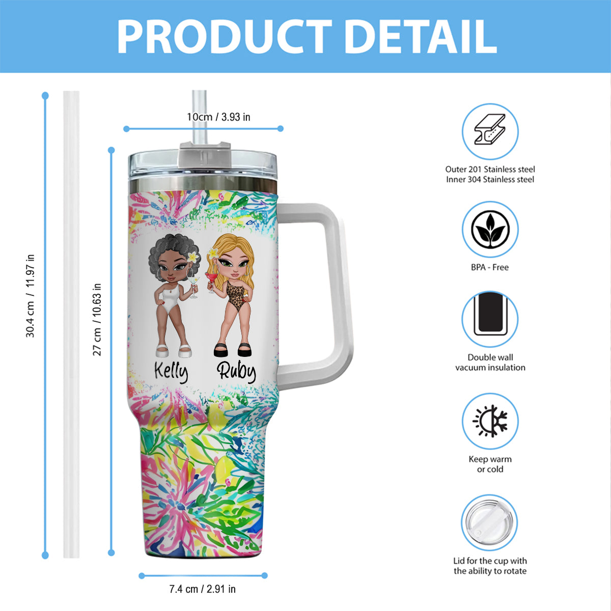 Beach Bum Besties - Personalized Sea Lover Tumbler With Handle