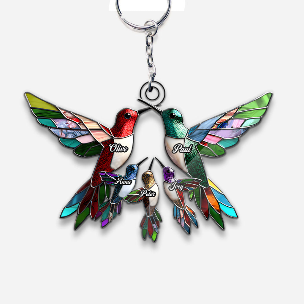 Family Members Hummingbirds Beautiful Birds - Personalized Family Custom Shaped Keychain