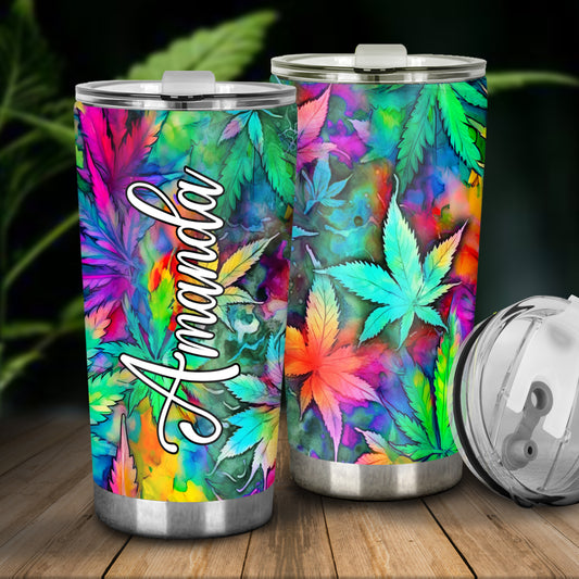 Psychedelic Marijuana Leaf - Personalized Weed Tumbler