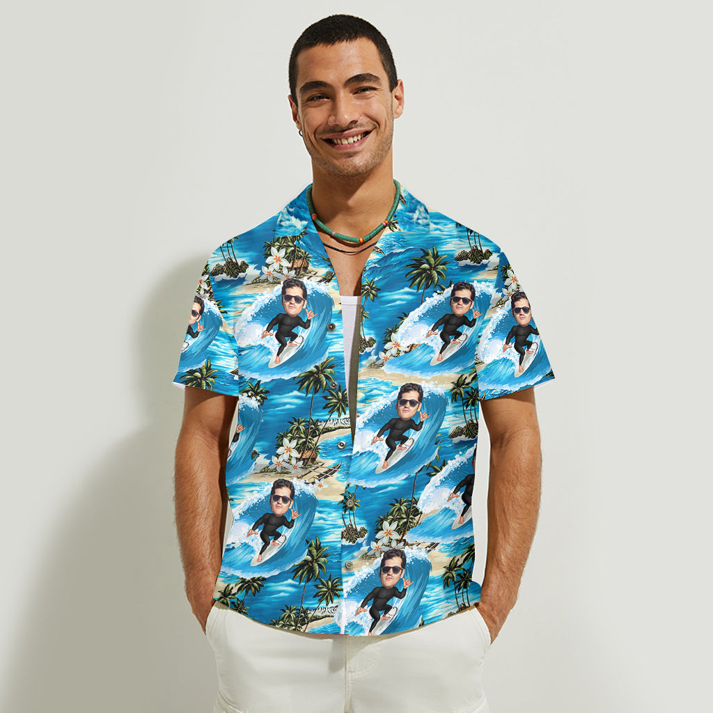 Funny Caricature From Any Photo - Personalized Surfing Hawaiian Shirt