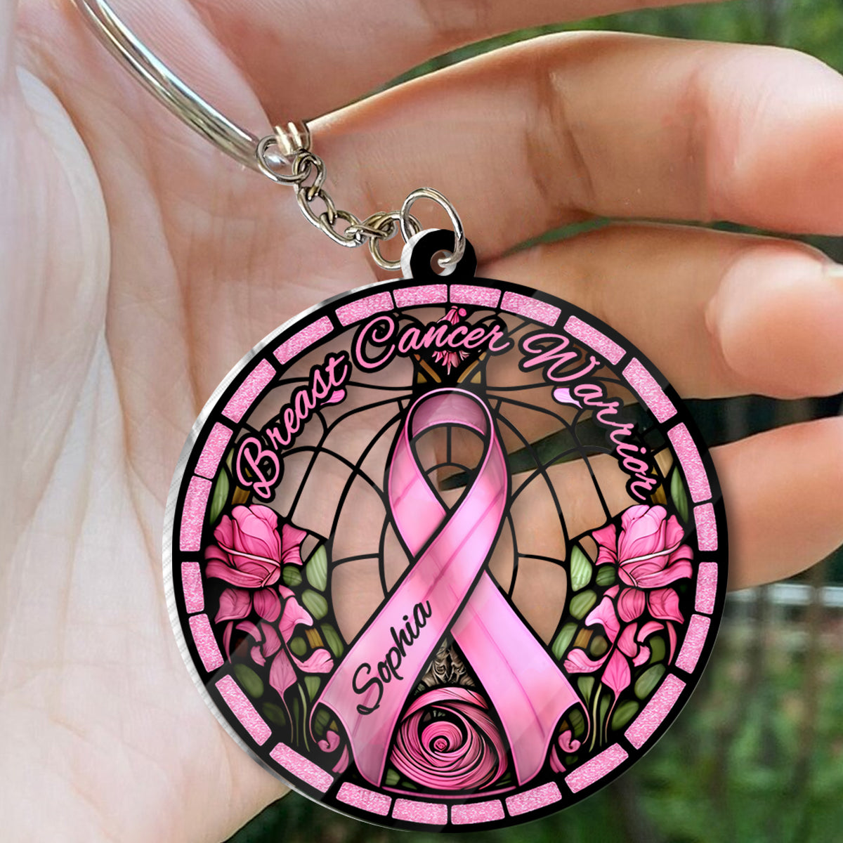 Breast Cancer Warrior - Personalized Breast Cancer Awareness Custom Shaped Keychain