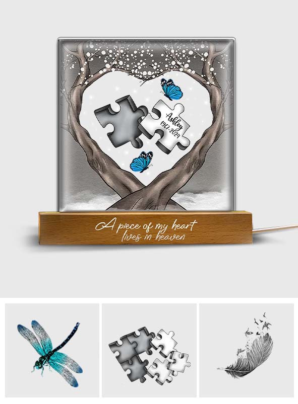 A Piece Of My Heart Lives In Heaven - Personalized Memorial Shaped Led Night Light