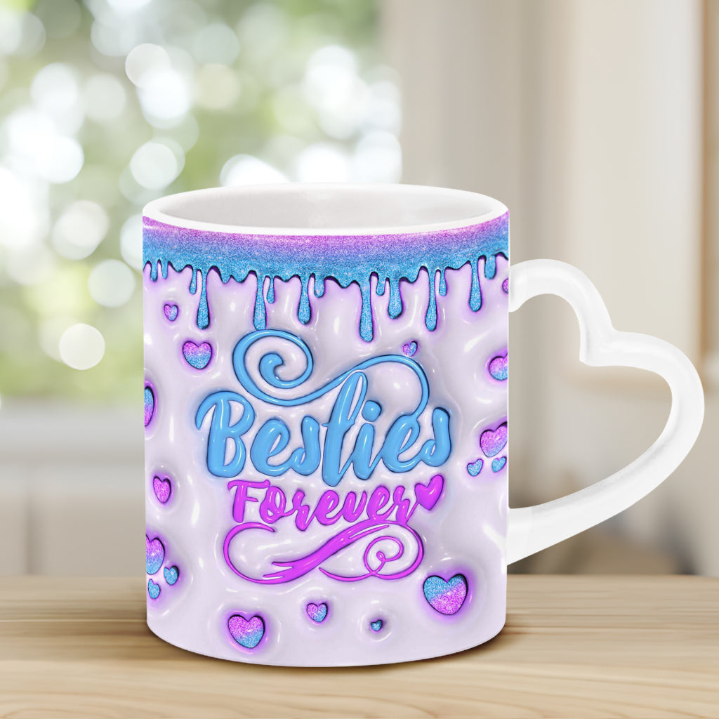 Besties Forever Beautiful Birth Month Flower - Personalized Bestie Heart Handle Mug