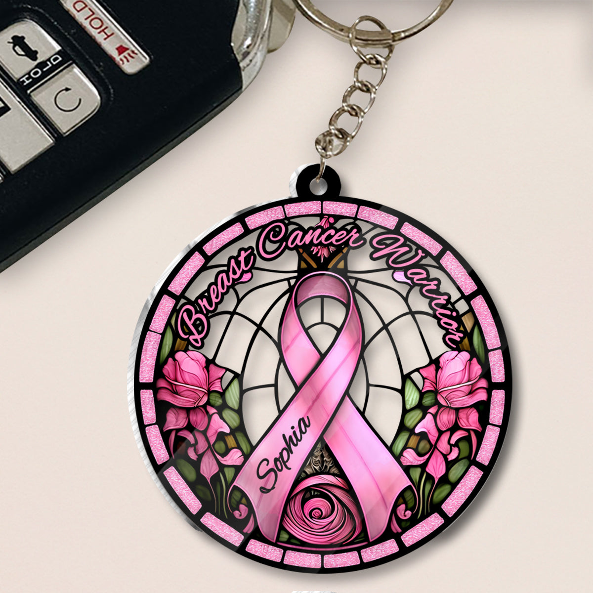 Breast Cancer Warrior - Personalized Breast Cancer Awareness Custom Shaped Keychain