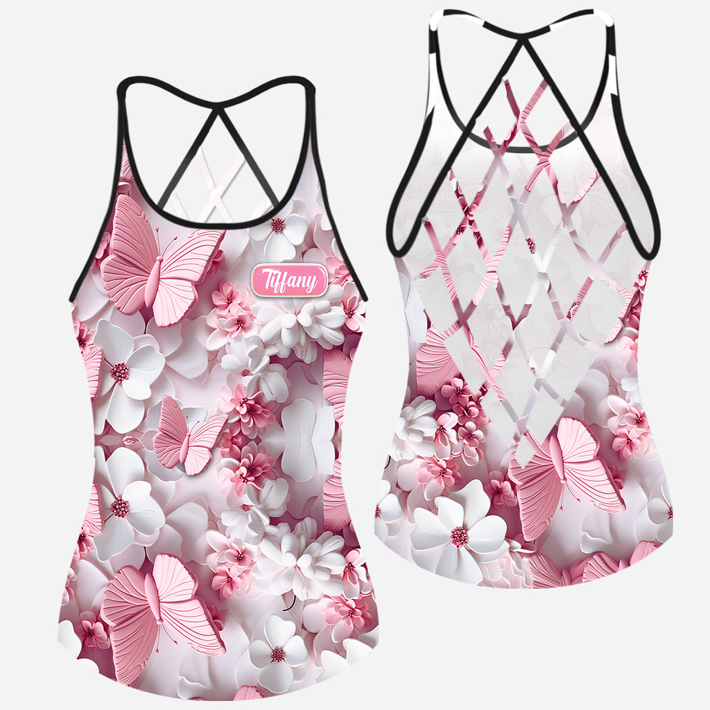 Wonderful Butterflies - Personalized Butterfly Cross Tank Top