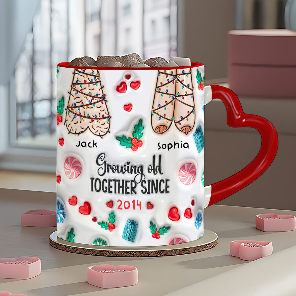 Growing Old Together - Personalized Couple Heart Handle Mug