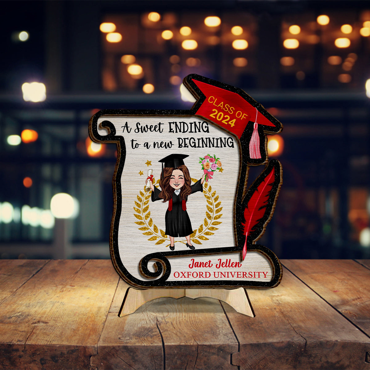 A Sweet Ending To A New Begining - Personalized Graduation 2 Layered Wood Sign / Wood Plaque