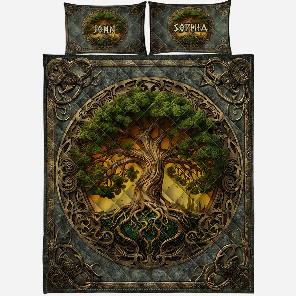 Tree Of Life Scandinavian Mythology Rustic Style - Personalized Irish Quilt Set