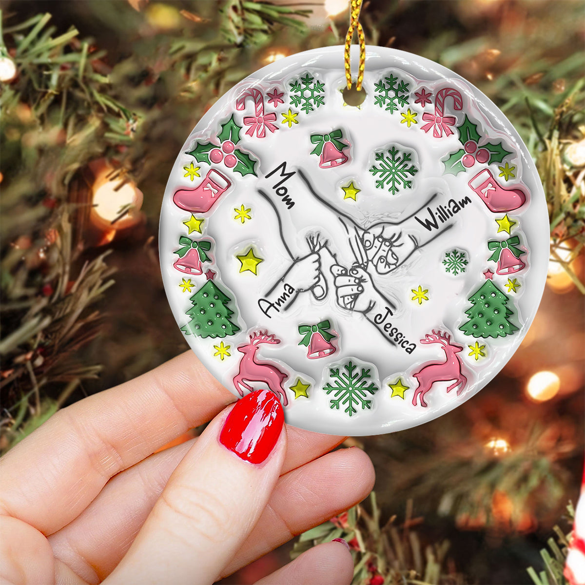 Merry Christmas Mom - Personalized Mother Ceramic Circle Ornament