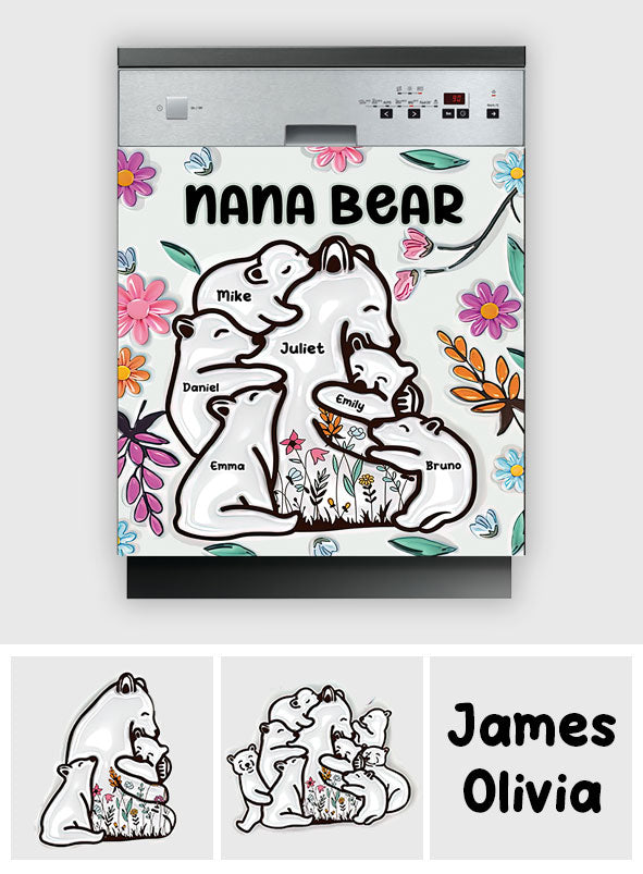 Nana Bear Huggings Her Cubs Floral Style - Personalized Grandma Dishwasher Cover
