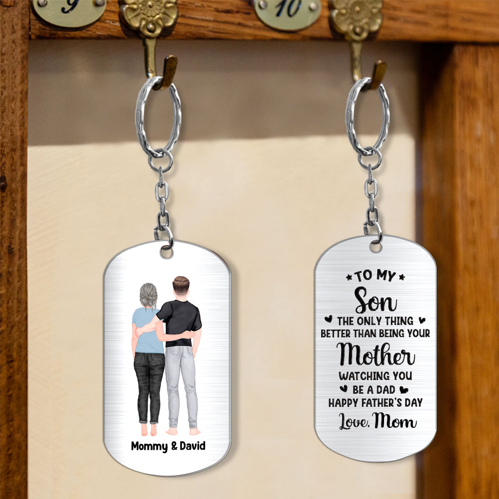 To My Son From Mom Dad Happy Father‘s Day Back View - Personalized Son Stainless Steel Keychain
