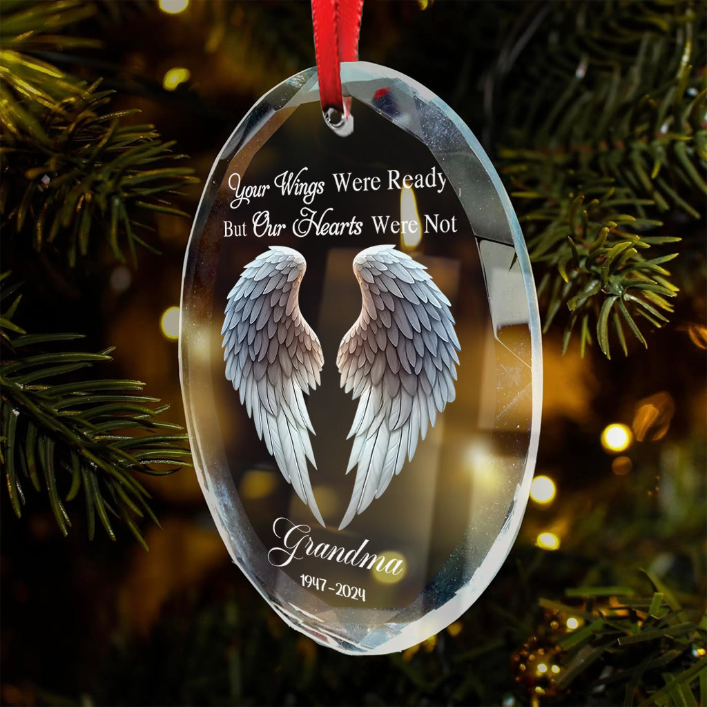 Beautiful Angel Wings - Personalized Memorial Oval Shaped Glass Ornament