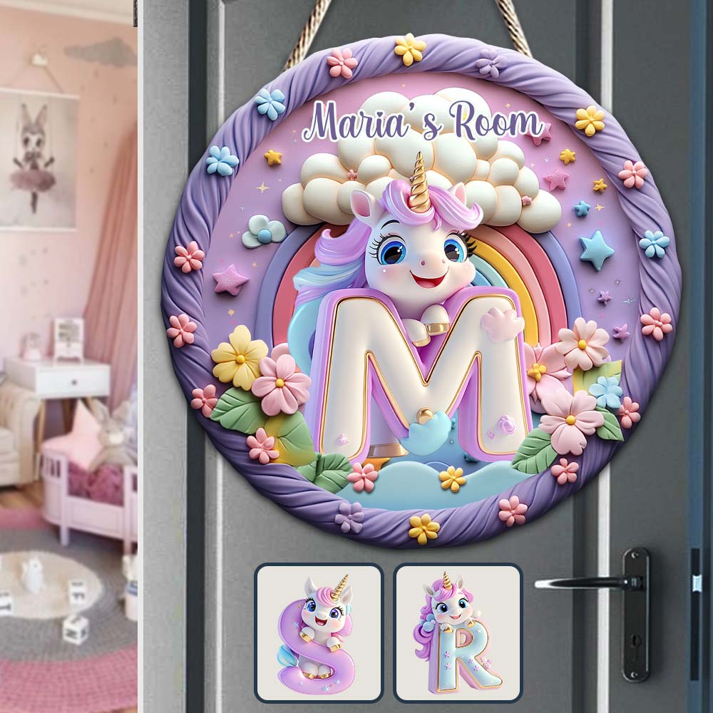 Cute Unicorn Letter - Personalized Kid Custom Shaped Wood Sign