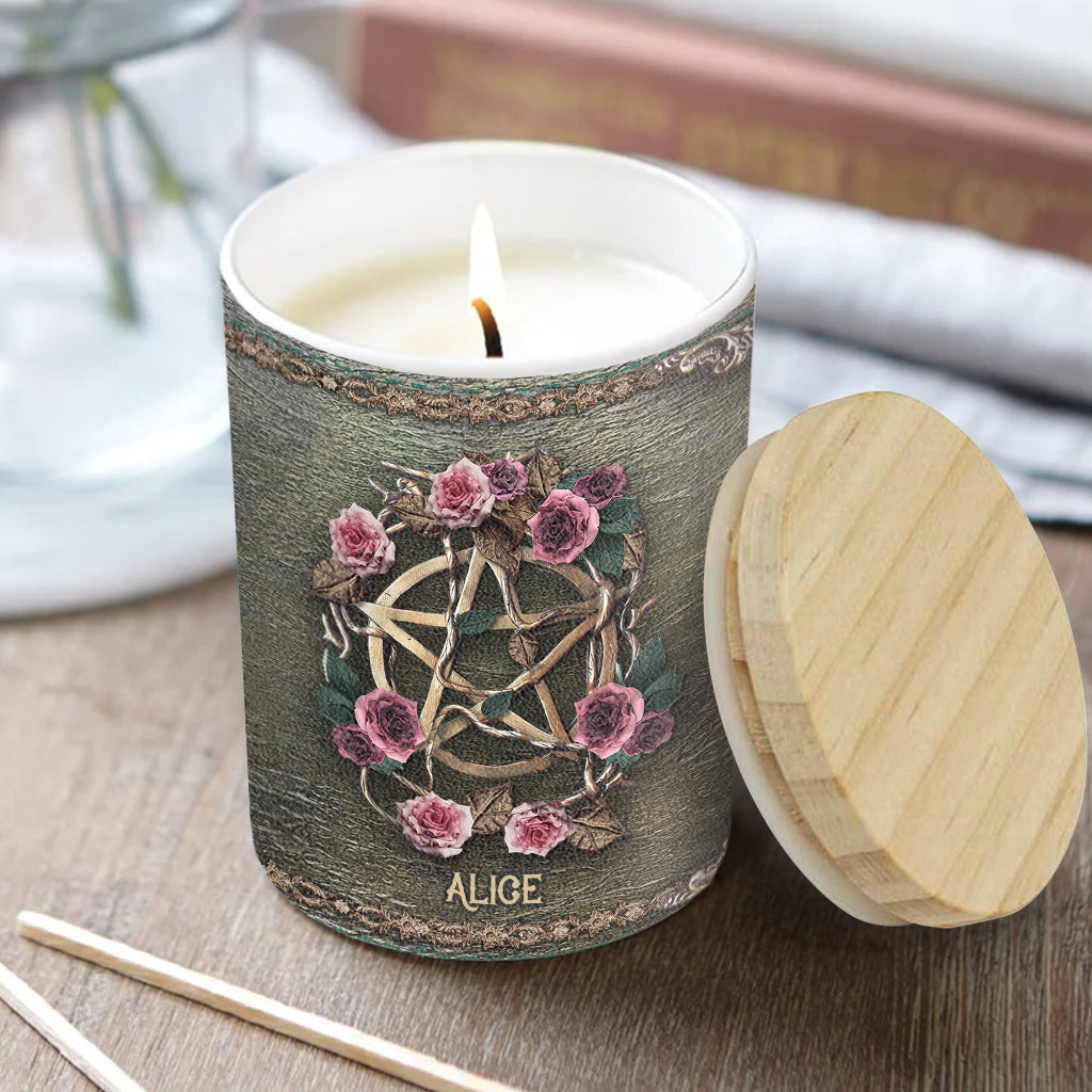Mystical Witch Ancient Roses - Personalized Witch Candle With Wooden Lid