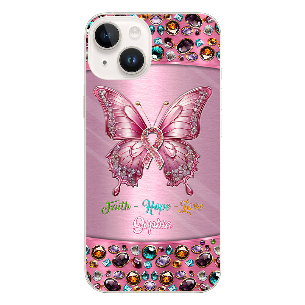 Hope For A Cure - Personalized Breast Cancer Awareness Clear Phone Case