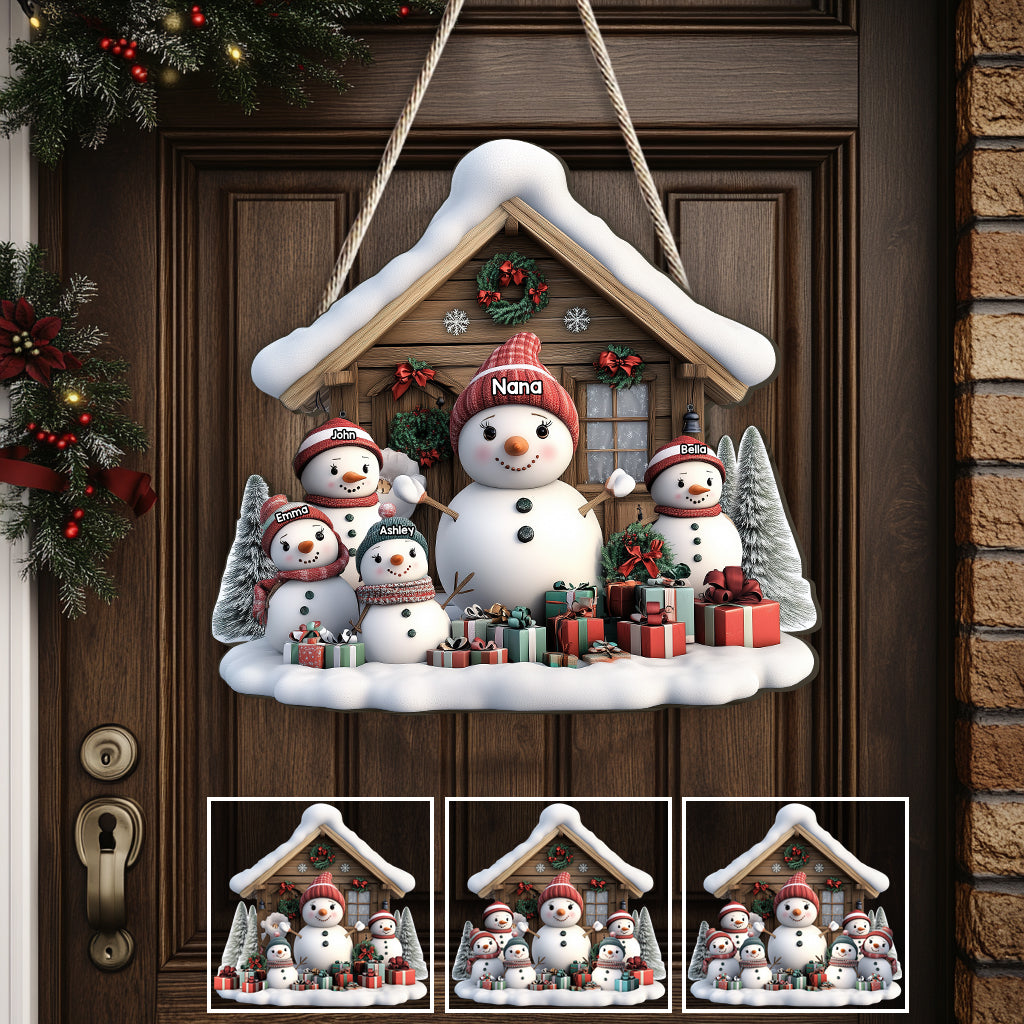 Any Title Cute Snowman - Personalized Grandma Custom Shaped Wood Sign