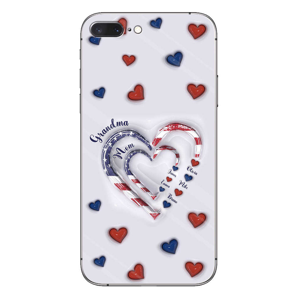 4th Of July Grandma's Hearts - Personalized Grandma Phone Case