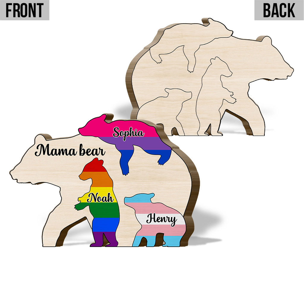 Proud Mama Bear - Personalized LGBT Support Shaped Wooden Puzzle