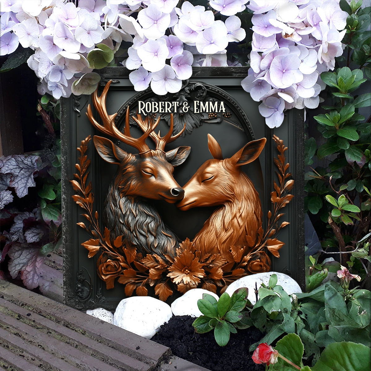 Lovely Deer Couple - Personalized Hunting Square Shaped Stone