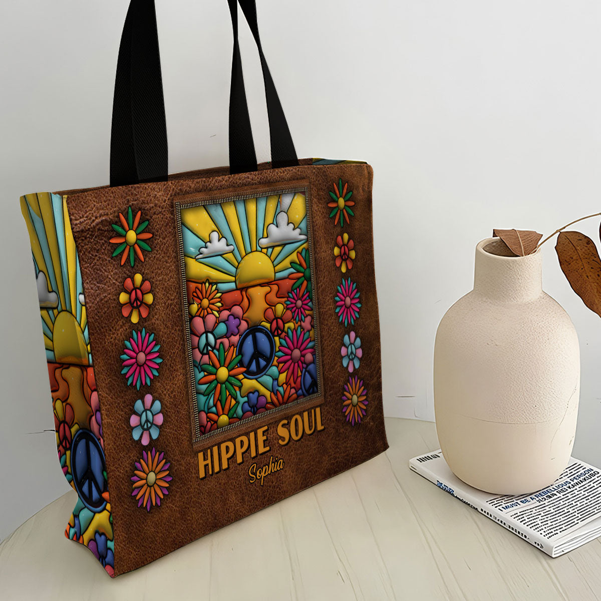Hippie Soul - Personalized Hippie All-Over Print Canvas Tote Bag