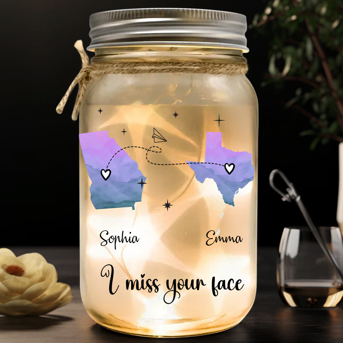I Miss Your Face - Personalized Bestie Mason Jar Light