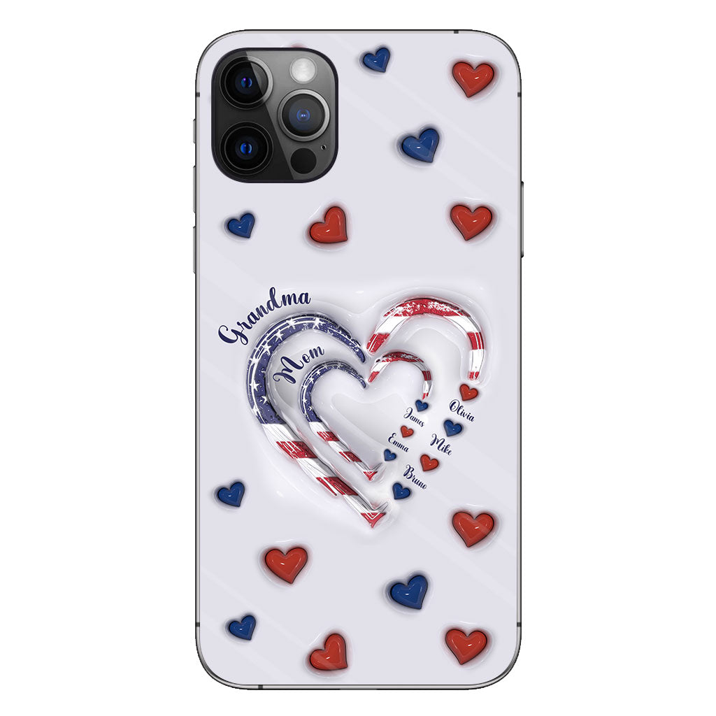 4th Of July Grandma's Hearts - Personalized Grandma Phone Case