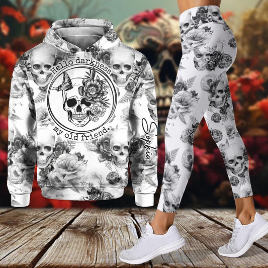 Pink Roses Skull - Personalized Skull Hoodie and Leggings