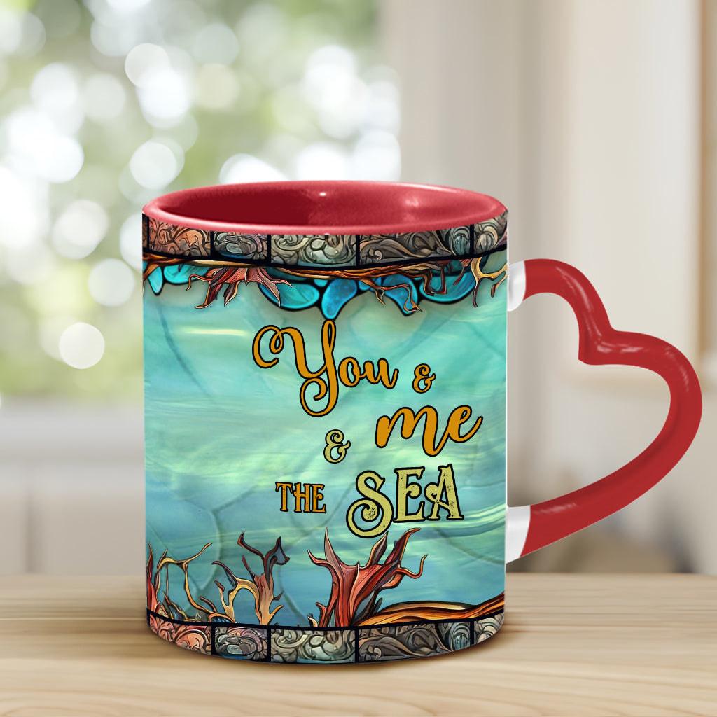 You And Me And The Sea - Personalized Turtle Heart Handle Mug
