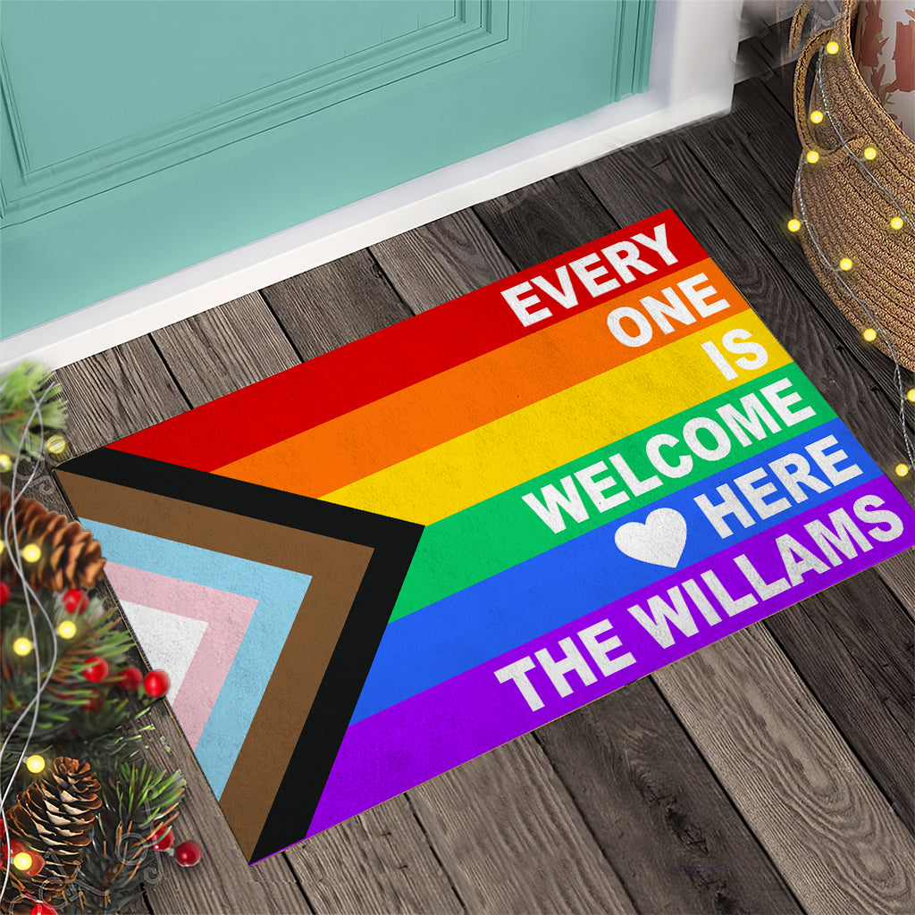 Everyone is Welcome Here - Personalized LGBT Support Doormat